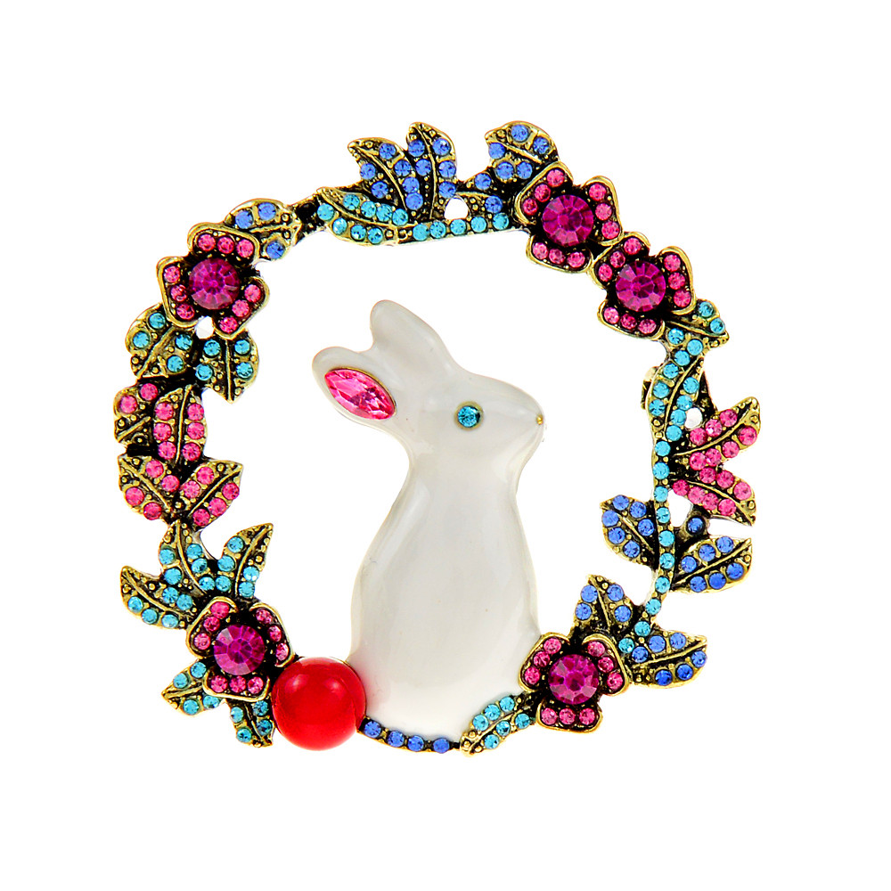 CINDY XIANG 여성용 대형 귀여운 토끼 브로치 라인 석 꽃 에나멜 동물 핀 2 색 사용 가능 아름다운 보석